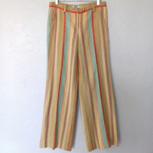 Moschino 100% Linen Wide Leg Pant Pastel Rainbow Stripe 10 - Picture 13 of 13